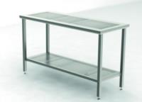 Cleanroom tables with perforated worktop and perforated shelf