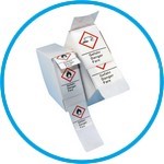 LLG-GHS Warning Labels, Self-Adhesive, Roll in Dispenser Box