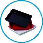 Photographic trays LaboPlast®, PVC, shallow form without ribs on bottom, profile shape rounded