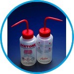 Safety venting wash bottles DripLok®, printed, wide mouth, LDPE