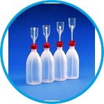 Dispensing bottles, PE, with graduated measuring cup