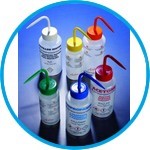 Safety venting wash bottles, printed, wide-mouth, LDPE