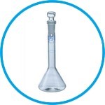 Volumetric trapezoidal flasks, DURAN®, class A, blue graduation, with glass stopper