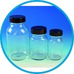 Wide neck bottles with screw cap, clear glass