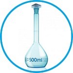 Volumetric flasks, borosilicate glass 3.3, class A, PUR Plastic coated, blue graduations