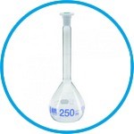 Volumetric flasks, DURAN®, tall form, class A, blue graduation, with PE stoppers