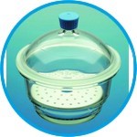 Desiccators, borosilicate glass 3.3, with plastic knob and porcelain plate