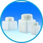 Wide-mouth square bottles, HDPE, with screw cap, PP
