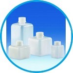 Square bottles, narrow-mouth, HDPE, with screw cap, PP