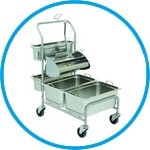Cleaning trolleys Clino® CR1 FP-GMP / Clino® CR3 FP-GMP with flat wringer Ringo GMP®, stainless steel